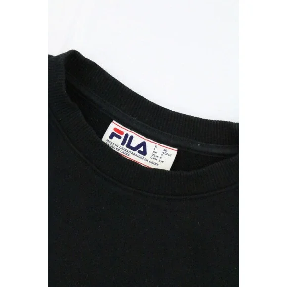 Fila Sweatshirt Womens French Terry Elastic Hem Stretch Black Rainbow Crew Neck - Picture 2 of 15